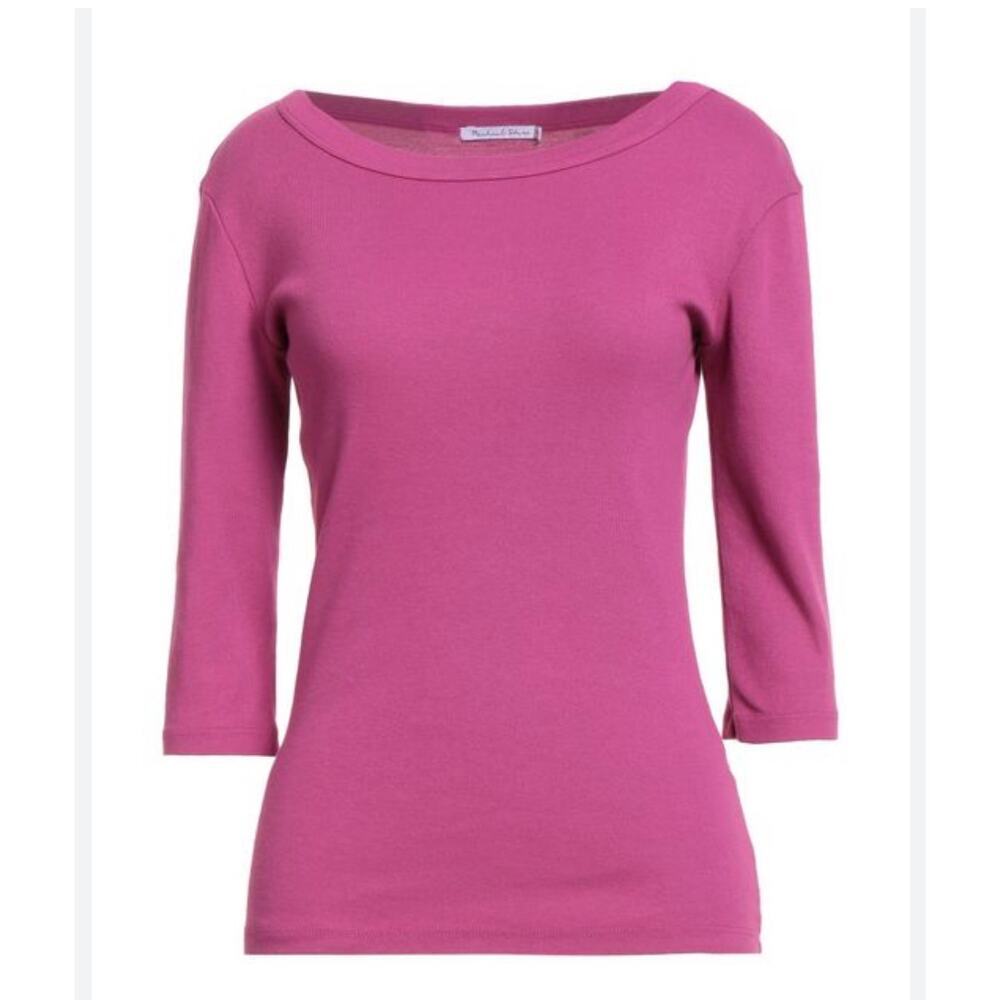 Michael Stars NWT XS Pink 3/4 Sleeve Crewneck Tee 1x1 Cotton Made in USA